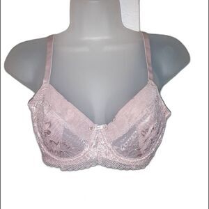 Youmita 40C Pink Suede Soft Lace Unpadded Bra NWT